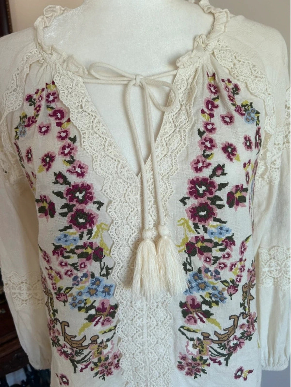 Sundance Peasant Top with Cross Stitched Embroidery